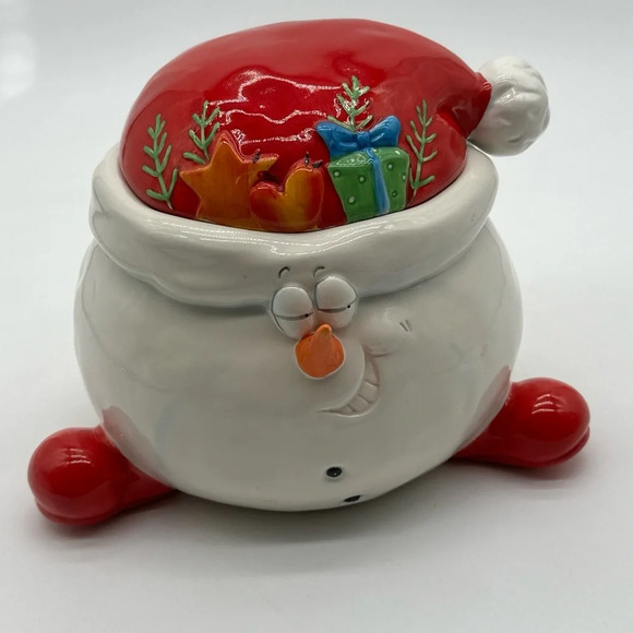 Other - Lg Santa Snowman Cookie Jar Christmas Canister Goofy Smile Carrot Nose Humor